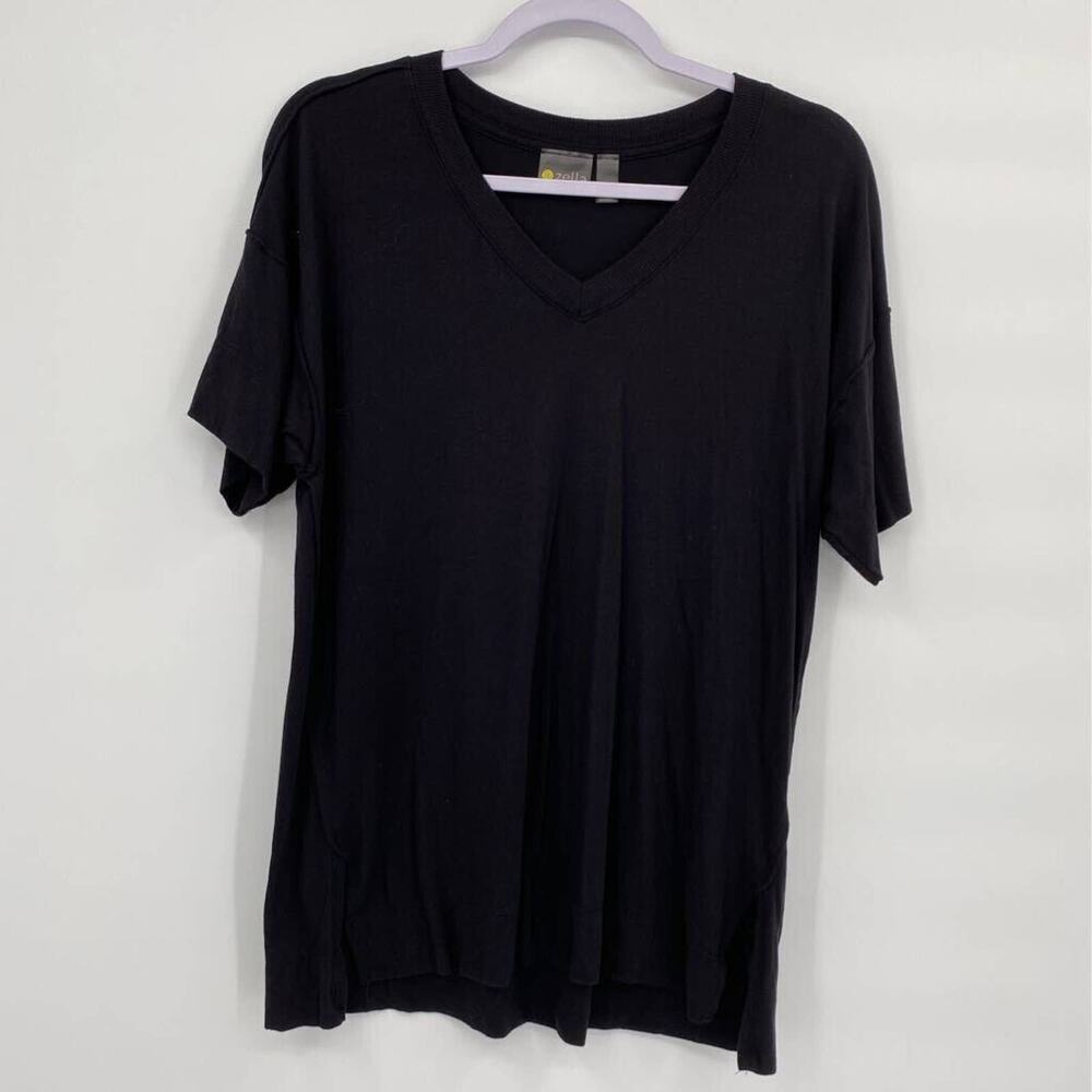 Zella Womens T-Shirt Black Short Sleeve V Neck Tee S
